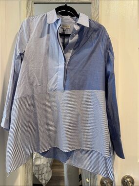 Anatomie Two-Tone Blue and White Panel Button-Down Shirt
